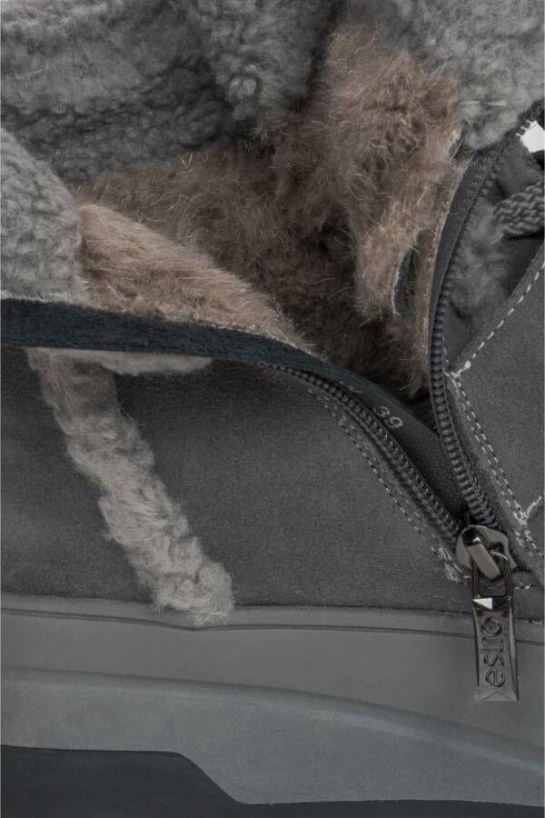Estro Donkergrijze fluwelen enkellaarsjes voor dames voor de winter met wollen voering Gray Dames