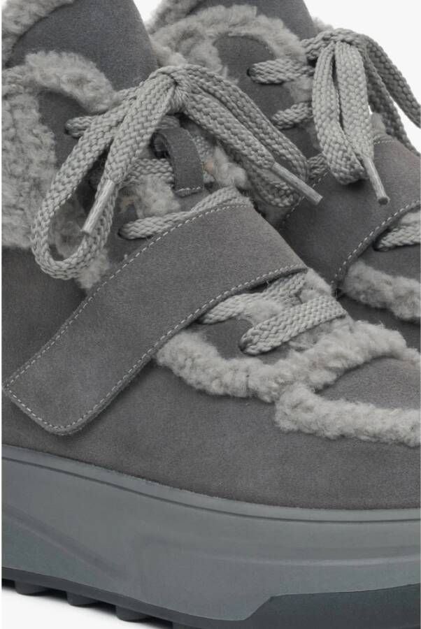 Estro Donkergrijze Velours Enkelboots