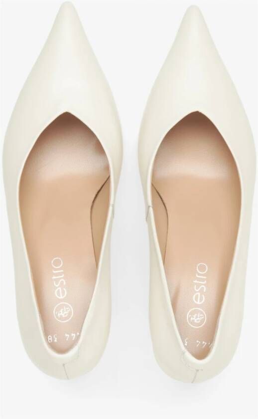 Estro Dames Melkachtig-Beige Echt Leren Pumps met Puntige Neus Er00115098 Beige Dames