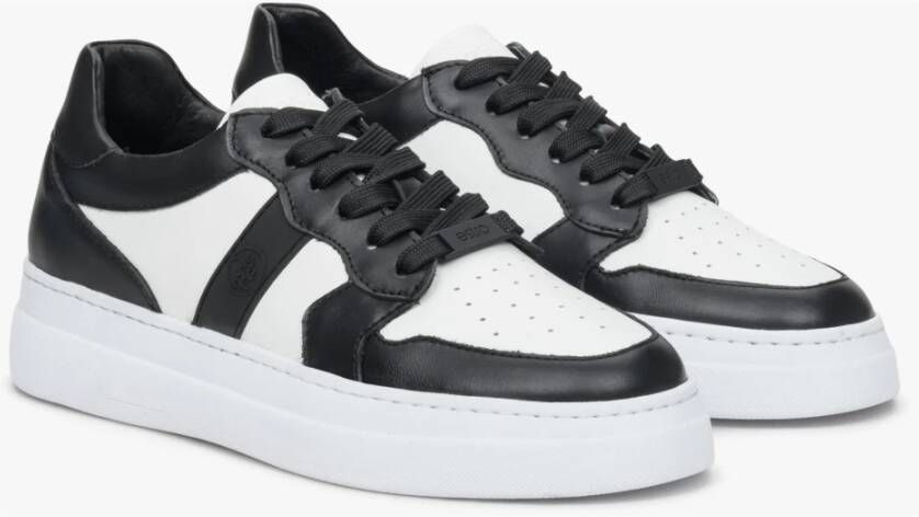 Estro Dames Zwart & Wit Leren Lage Sneakers Er00113060 Black Dames