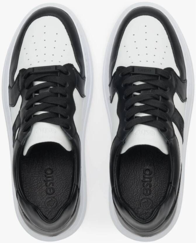 Estro Dames Zwart & Wit Leren Lage Sneakers Er00113060 Black Dames
