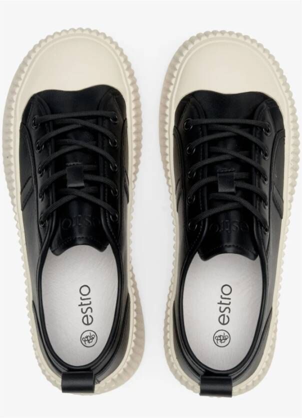 Estro Dames Zwarte Lage Sneakers gemaakt van Echt Leer Er00112707 Black Dames