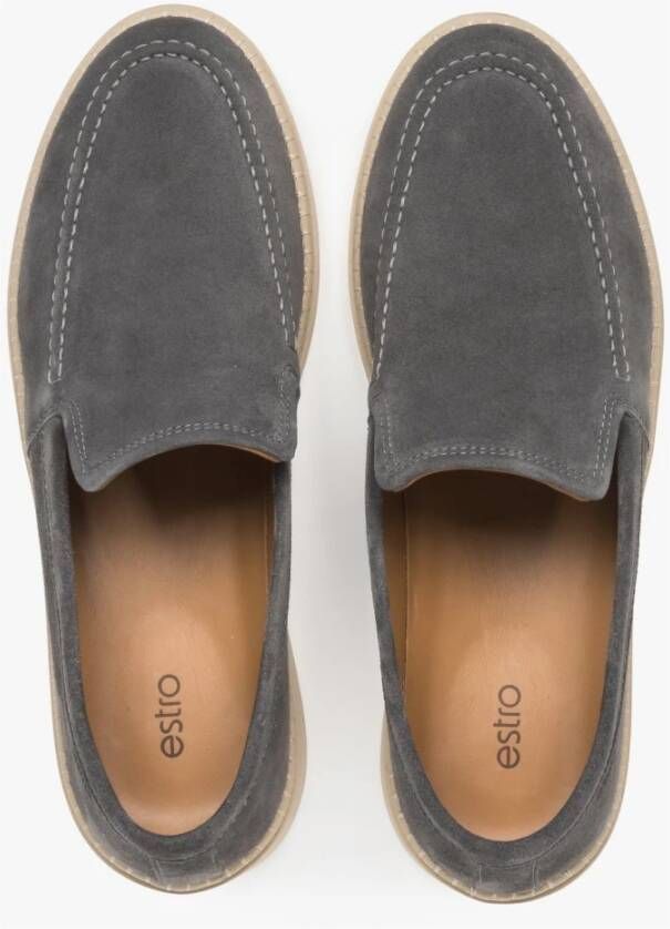 Estro Grijze loafers voor heren gemaakt van premium Italiaans echt velours Gray Heren