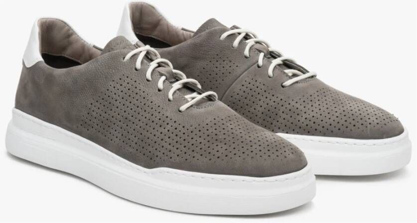 Estro Grijze Nubuck Low-Top Sneakers voor de Zomer Gray Heren