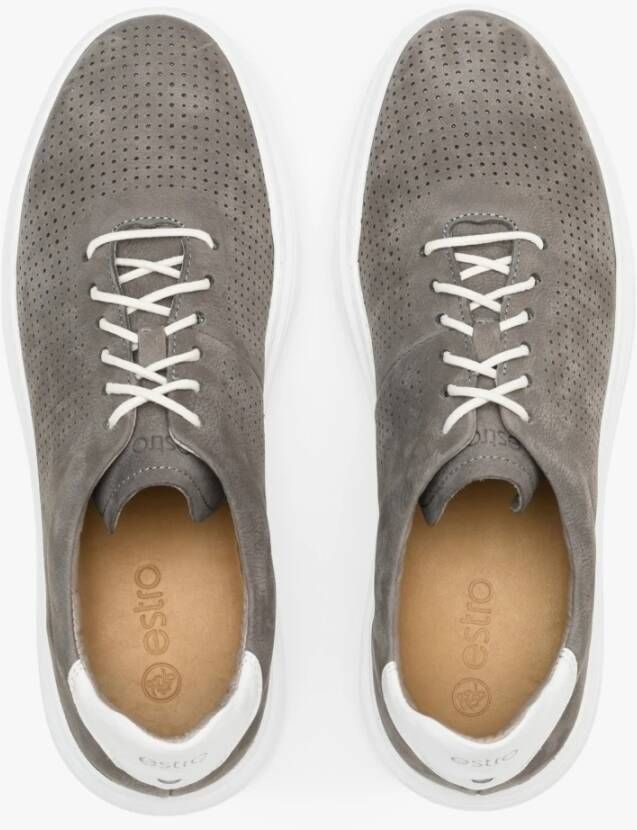 Estro Grijze Nubuck Low-Top Sneakers voor de Zomer Gray Heren