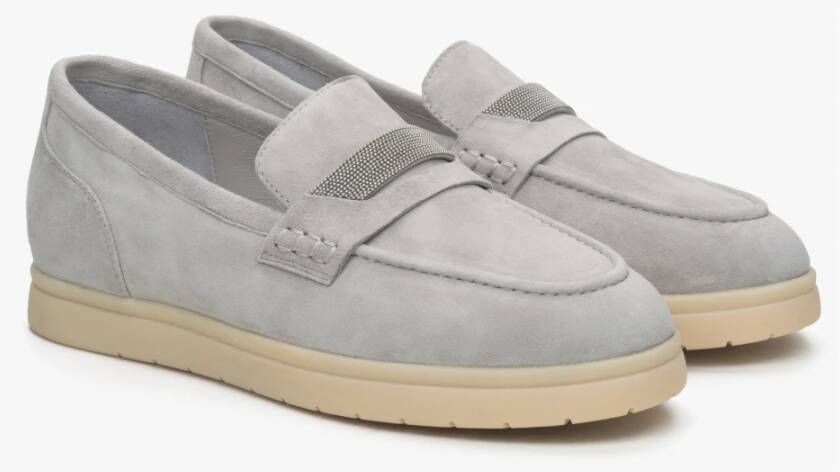 Estro Grijze Mocassins voor Dames gemaakt van Echt Velours Er00115102 Gray Dames