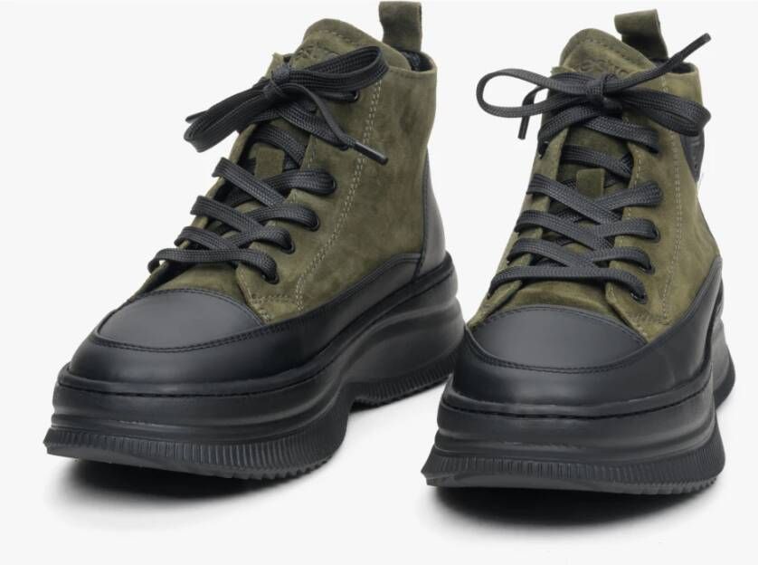 Estro Dames Groen & Zwart Leer & Suède High-Top Sneakers Er00113558 Multicolor Dames
