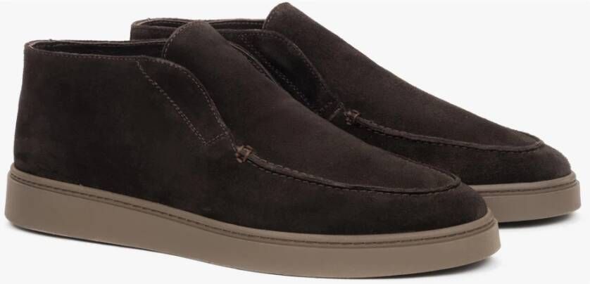 Estro Heren Donkerbruine Hoge Mocassins gemaakt van Premium Italiaans Echt Velours Brown Heren