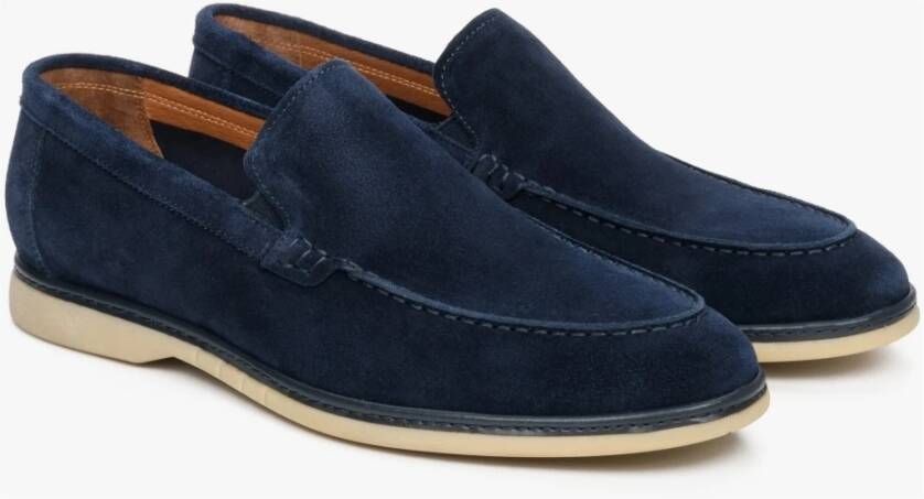 Estro Heren marineblauwe loafers gemaakt van echt velours voor de herfst Blue Heren