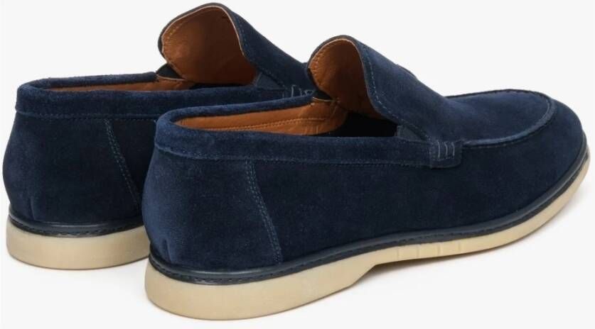 Estro Heren marineblauwe loafers gemaakt van echt velours voor de herfst Blue Heren
