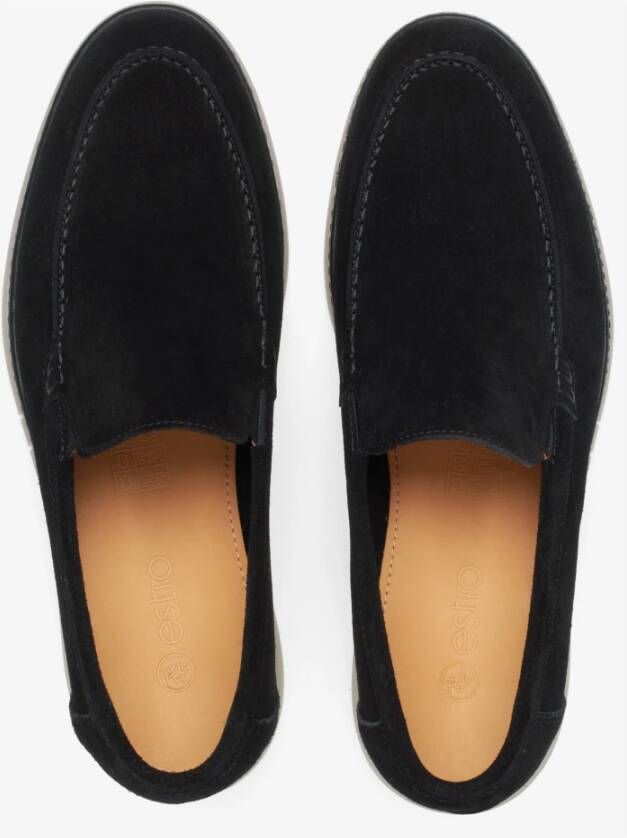Estro Heren zwarte loafers gemaakt van echt velours Black Heren