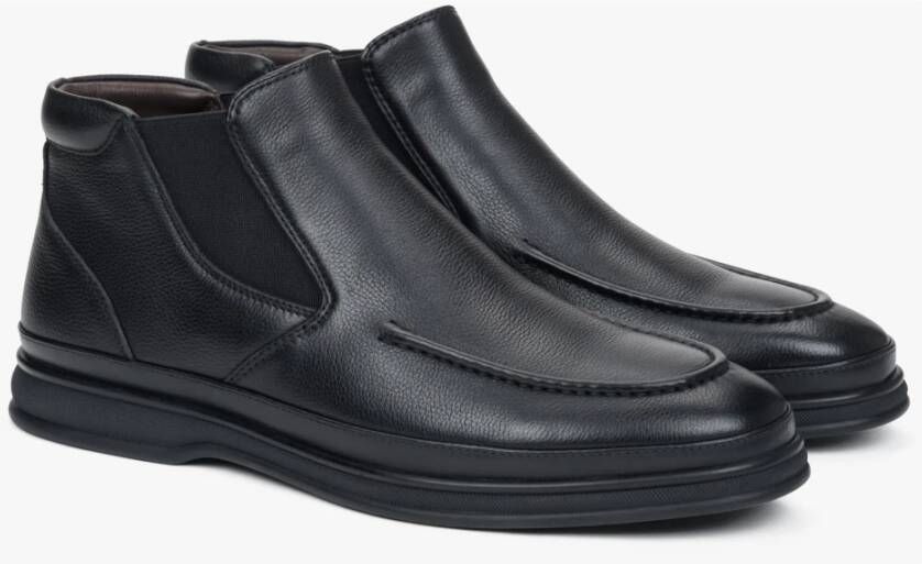 Estro Heren Zwarte Slip-On Chelsea Laarzen gemaakt van Echt Leer Black Heren