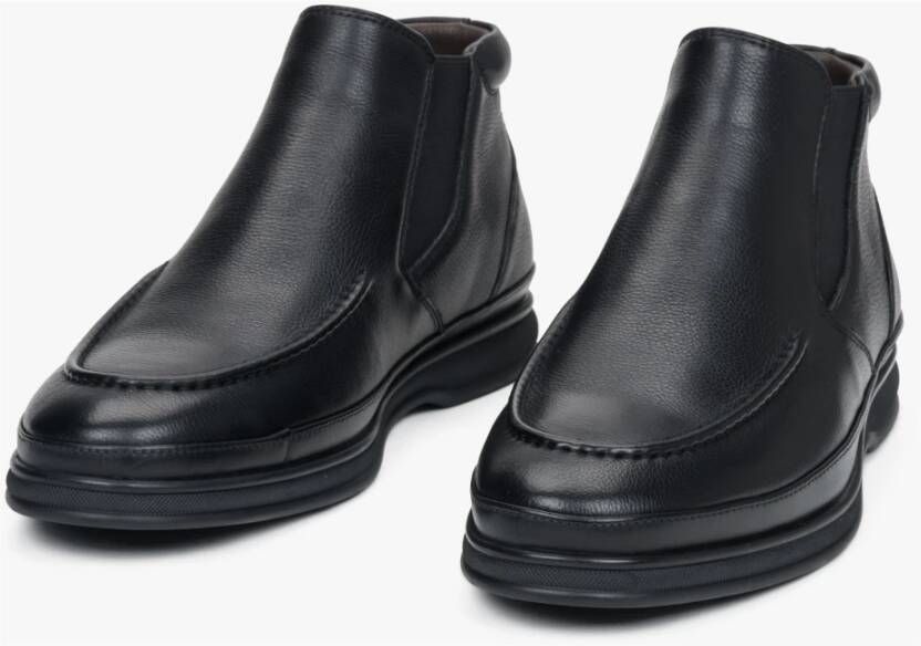 Estro Heren Zwarte Slip-On Chelsea Laarzen gemaakt van Echt Leer Black Heren