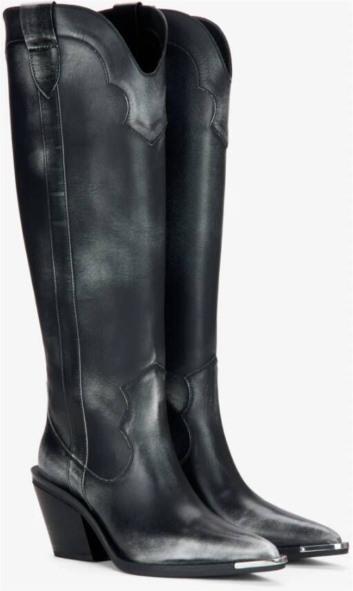 Estro Hoge Zwarte Vintage Cowboy Laarzen voor Dames gemaakt van Italiaans Echt Leer Black Dames