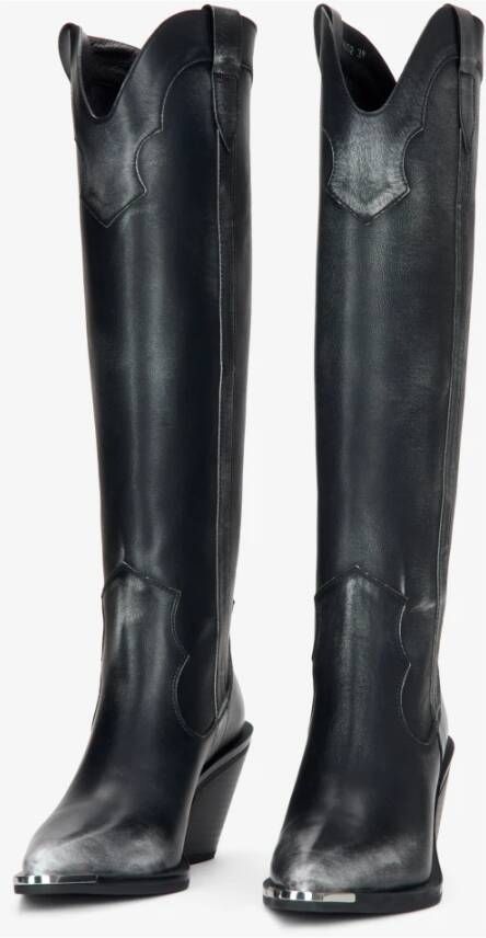 Estro Hoge Zwarte Vintage Cowboy Laarzen voor Dames gemaakt van Italiaans Echt Leer Black Dames