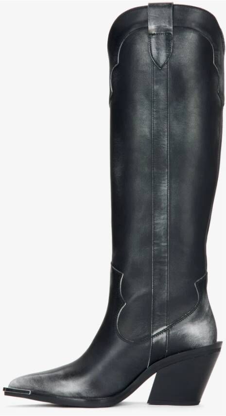 Estro Hoge Zwarte Vintage Cowboy Laarzen voor Dames gemaakt van Italiaans Echt Leer Black Dames