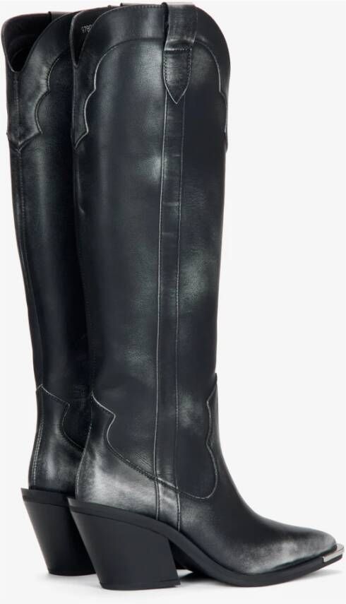 Estro Hoge Zwarte Vintage Cowboy Laarzen voor Dames gemaakt van Italiaans Echt Leer Black Dames