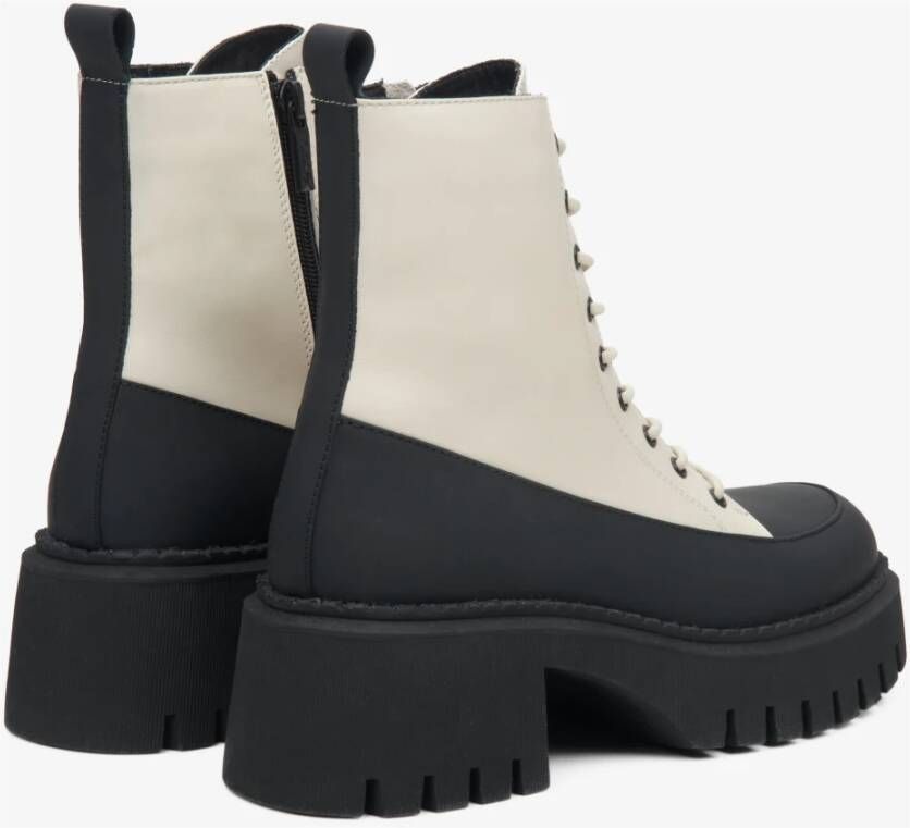 Estro Dames Beige & Zwarte Enkellaarzen gemaakt van Echt Leer Er00113296 Multicolor Dames