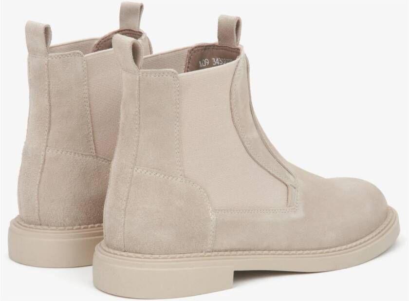 Estro Lichtbeige Chelsea Laarzen voor Dames gemaakt van Echt Italiaans Velours Beige Dames