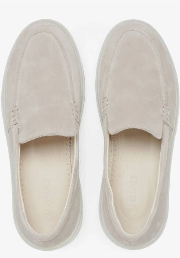 Estro Dames Lichtbeige Loafers gemaakt van Echt Italiaans Velours Er00114886 Beige Dames