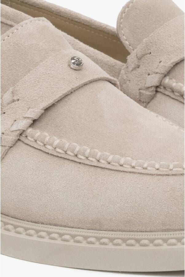 Estro Lichtbeige Penny Loafers voor dames gemaakt van Premium Italiaans echt velours