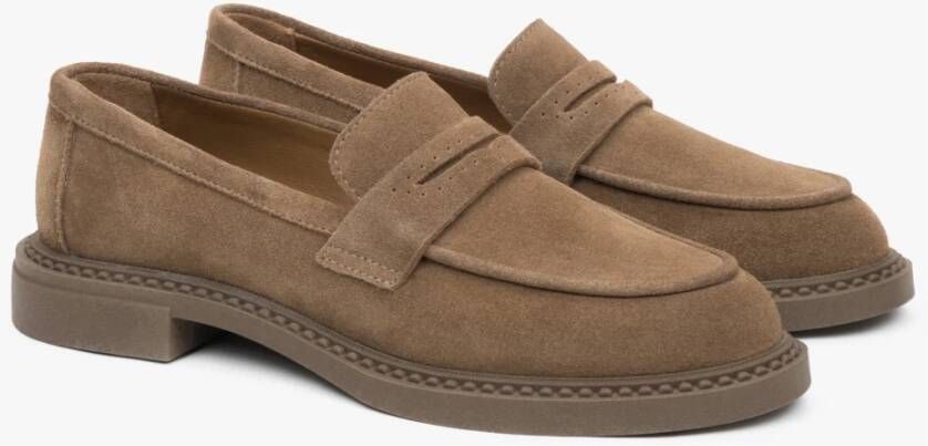 Estro Lichtbruine Penny Loafers voor dames gemaakt van Premium Italiaans Echt Velours Brown Dames