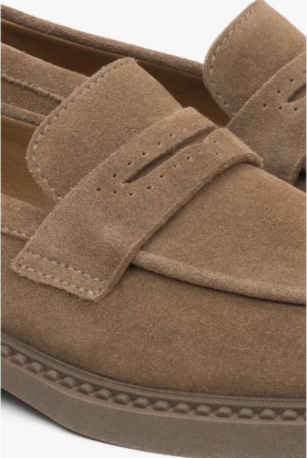 Estro Lichtbruine Penny Loafers voor dames gemaakt van Premium Italiaans Echt Velours Brown Dames