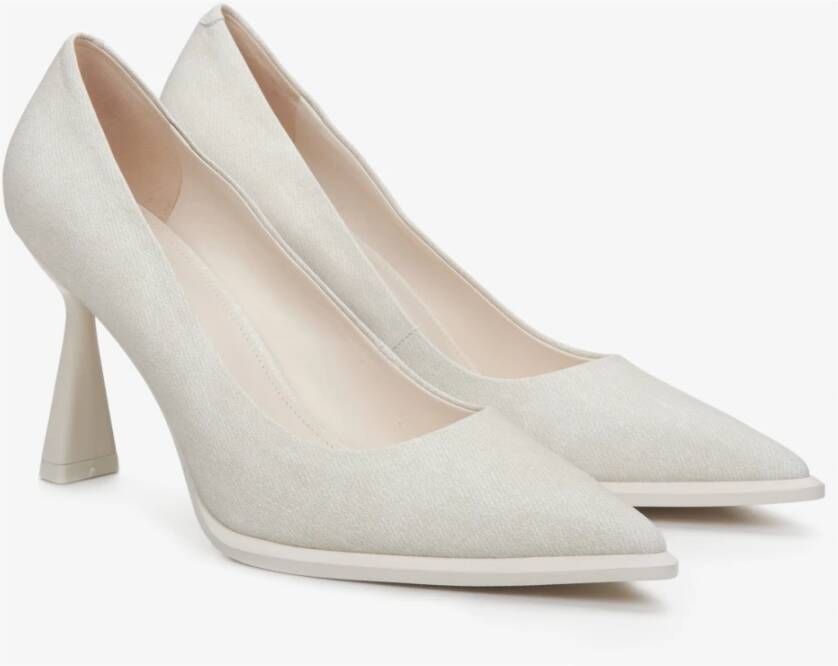 Estro Dames Licht Beige Denim Pumps met een Stabiele Hak Er00114626 Beige Dames