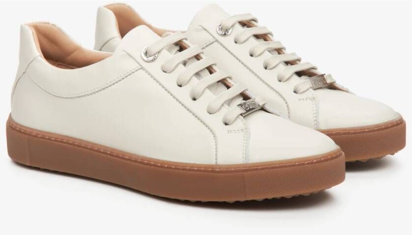 Estro Lichte Beige Echt Leren Platform Sneakers Beige Dames