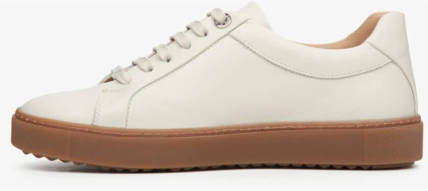 Estro Lichte Beige Echt Leren Platform Sneakers Beige Dames