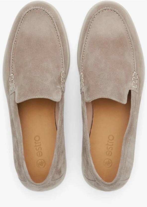 Estro Heren Beige Velours Slip-On Loafers Er00113058 Beige Heren