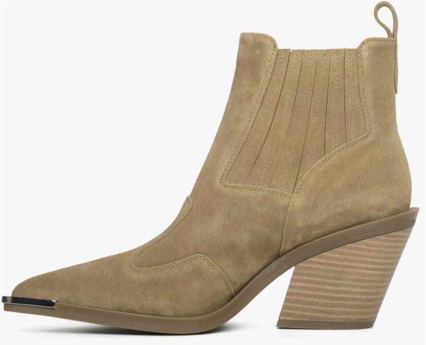 Estro Dames Beige Cowboy Laarzen gemaakt van Italiaans Echt Velours Er00114523 Beige Dames