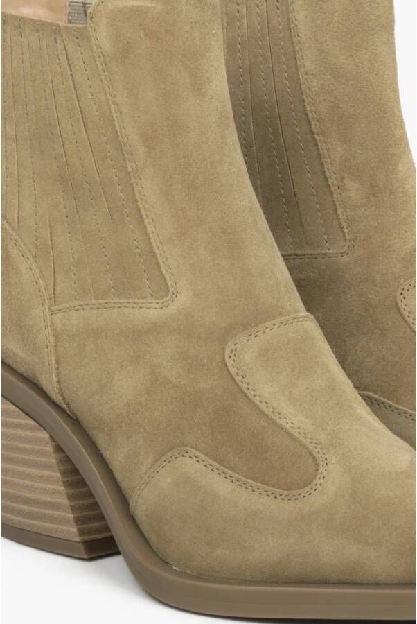 Estro Dames Beige Cowboy Laarzen gemaakt van Italiaans Echt Velours Er00114523 Beige Dames