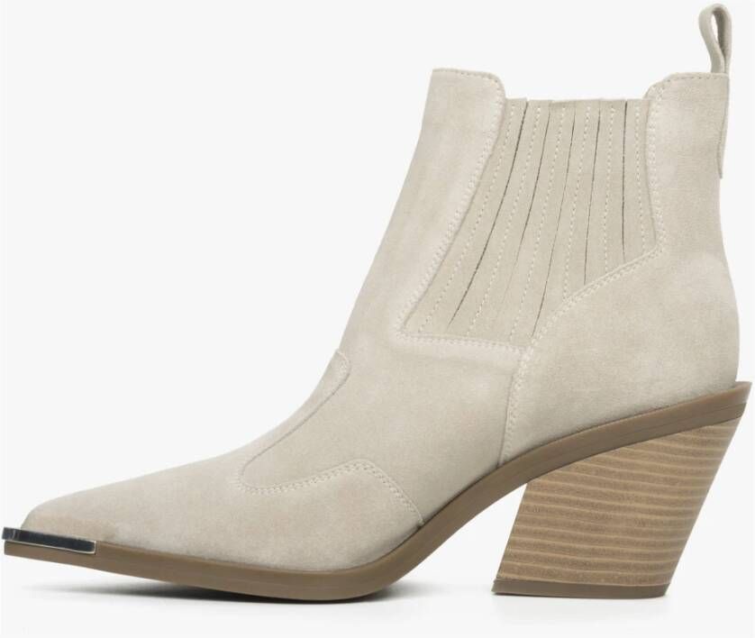 Estro Dames Beige & Grijze Cowboy Laarzen gemaakt van Italiaans Echt Velours Er00114524 Beige Dames