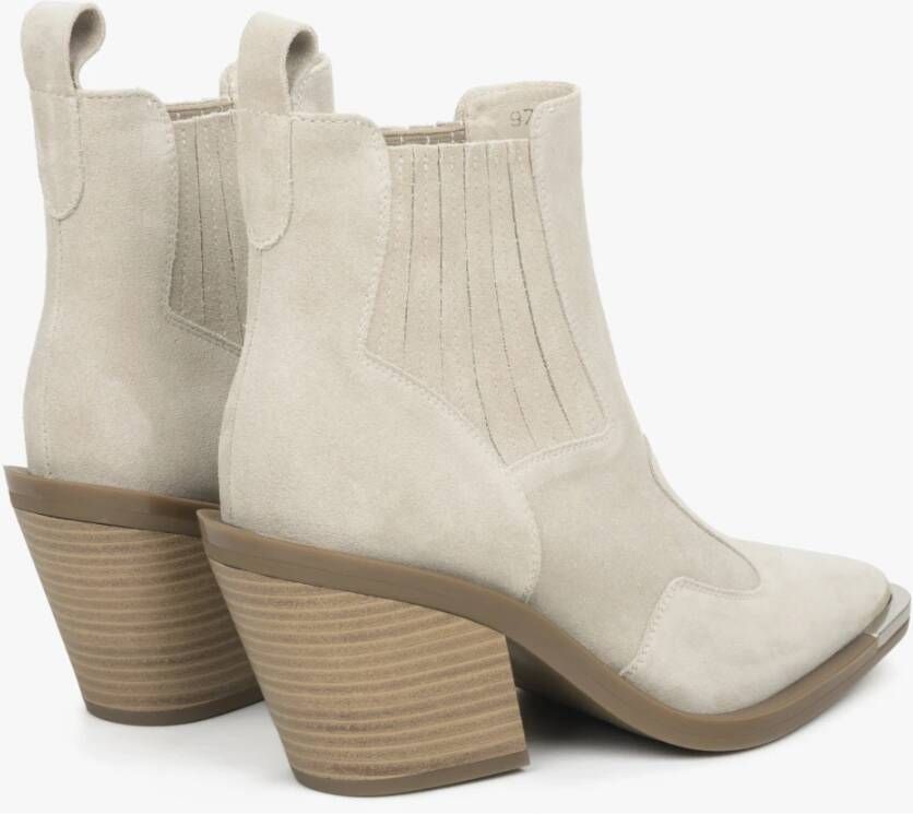 Estro Dames Beige & Grijze Cowboy Laarzen gemaakt van Italiaans Echt Velours Er00114524 Beige Dames