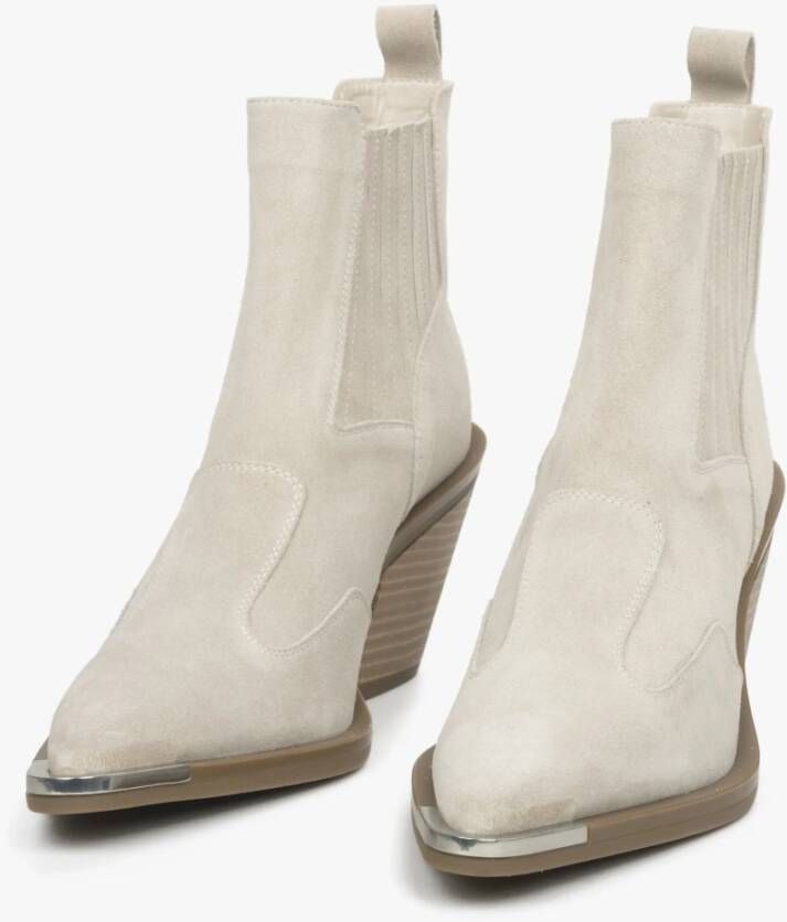 Estro Dames Beige & Grijze Cowboy Laarzen gemaakt van Italiaans Echt Velours Er00114524 Beige Dames
