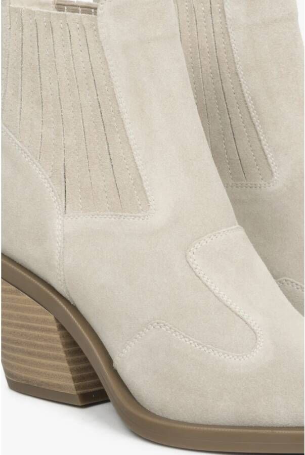 Estro Dames Beige & Grijze Cowboy Laarzen gemaakt van Italiaans Echt Velours Er00114524 Beige Dames