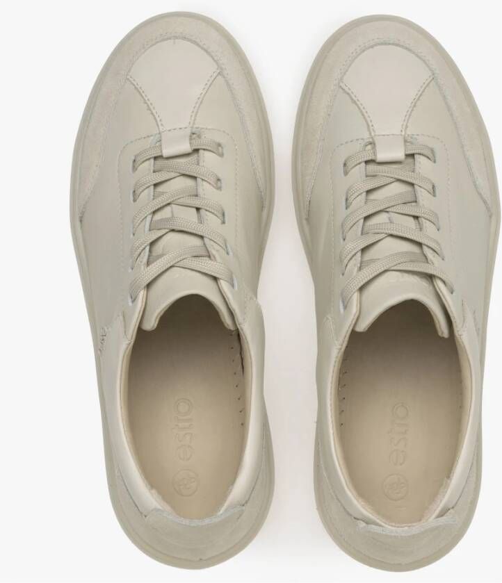 Estro Dames Beige Lage Top Sneakers gemaakt van Echt Italiaans Leer en Velours Er00114891 Beige Dames