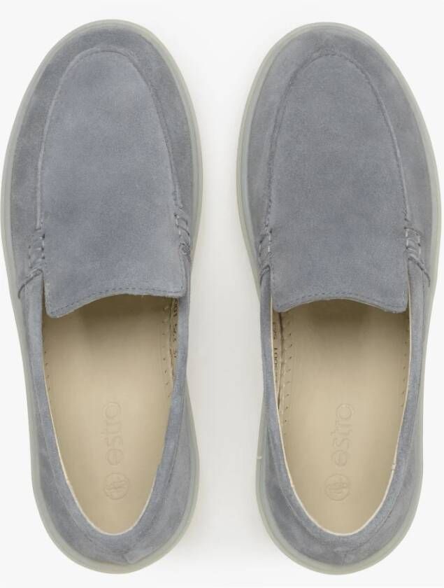 Estro Luxe Grijze Loafers van Echt Velours Gray Dames