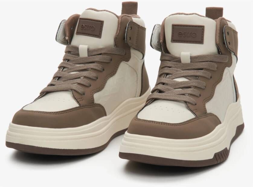 Estro Dames Beige & Bruin Leren High-Top Sneakers Er00114190 Multicolor Dames