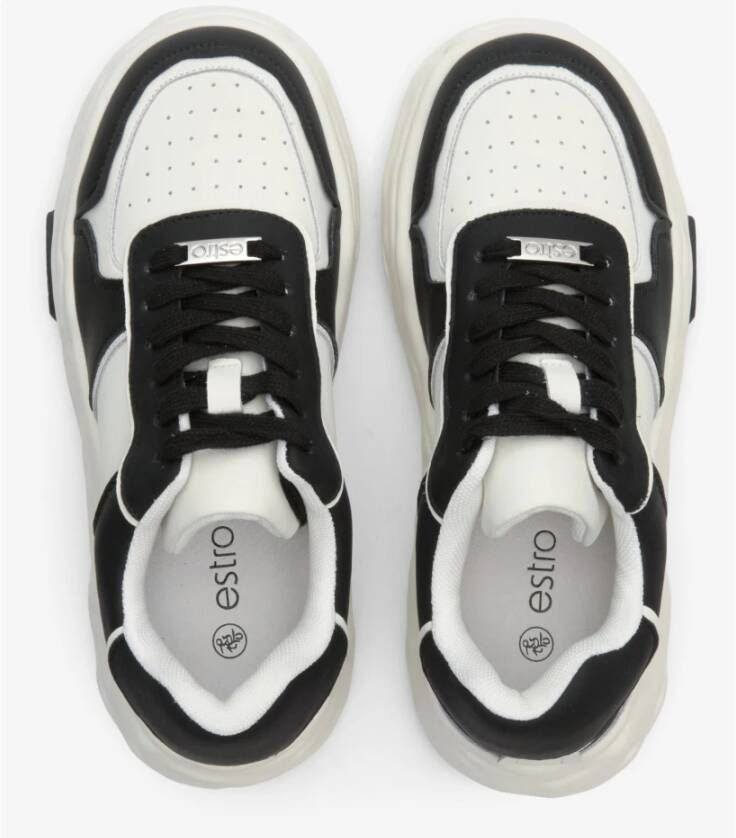 Estro Dames Zwart & Wit Laag-Top Sneakers gemaakt van Echt Leer Er00113581 Black Dames