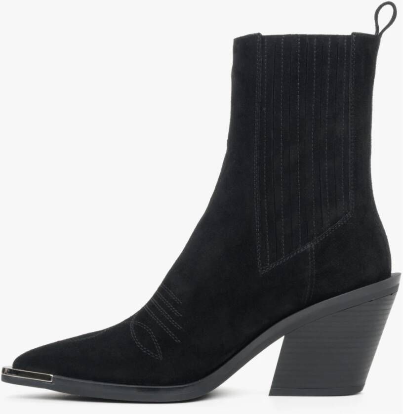 Estro Dames Zwarte Cowboy Laarzen gemaakt van Italiaans Echt Velours Er00110582 Black Dames