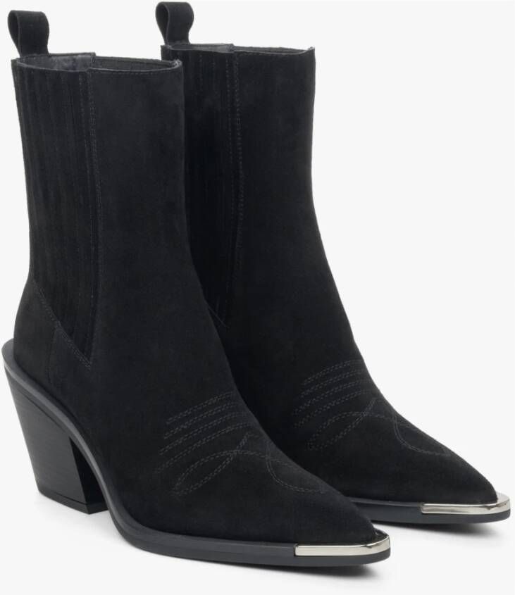Estro Dames Zwarte Cowboy Laarzen gemaakt van Italiaans Echt Velours Er00110582 Black Dames