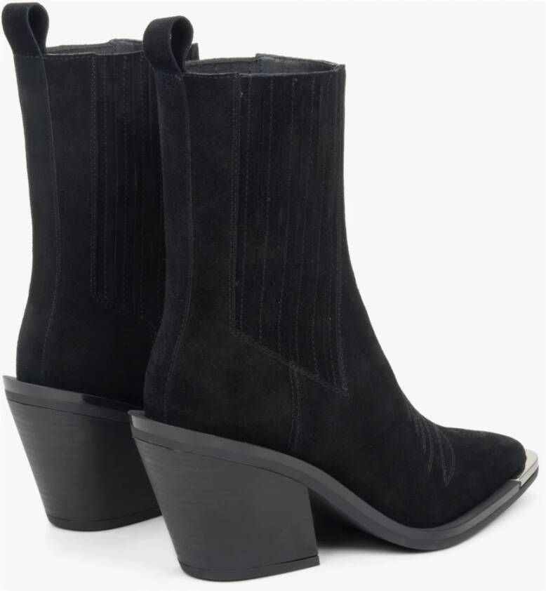 Estro Dames Zwarte Cowboy Laarzen gemaakt van Italiaans Echt Velours Er00110582 Black Dames