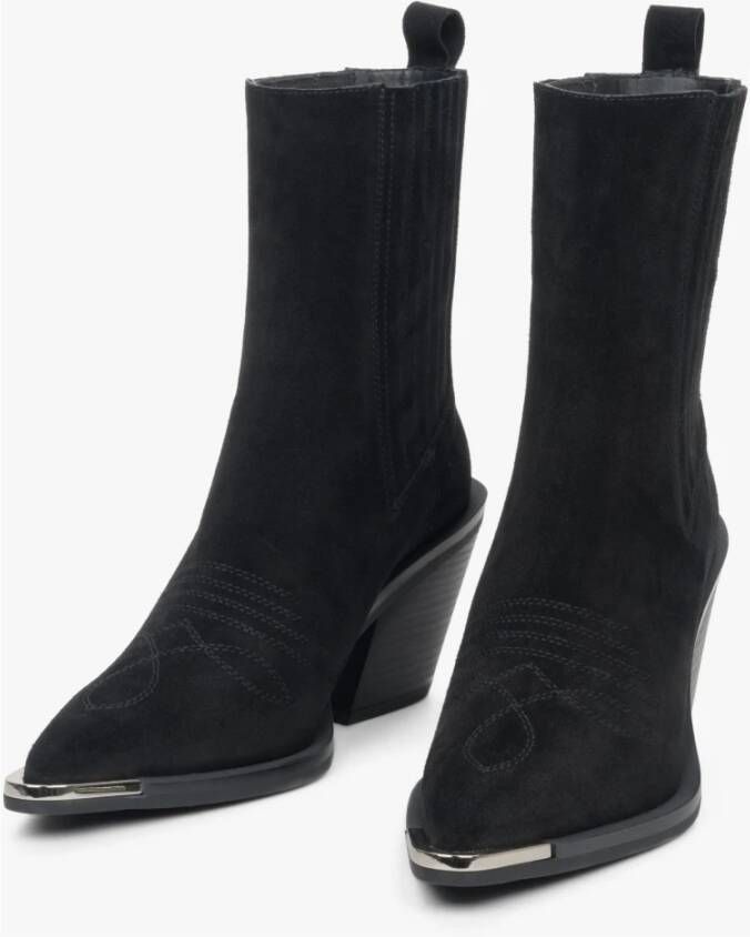 Estro Dames Zwarte Cowboy Laarzen gemaakt van Italiaans Echt Velours Er00110582 Black Dames