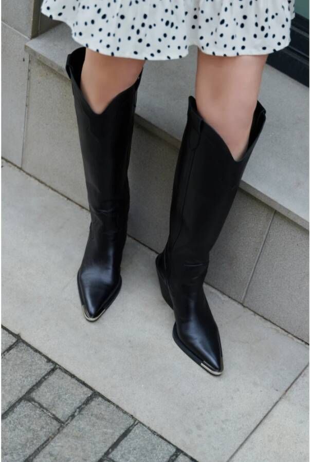 Estro Dames Hoge Zwarte Cowboy Laarzen gemaakt van Italiaans Echt Leer Er00112046 Black Dames