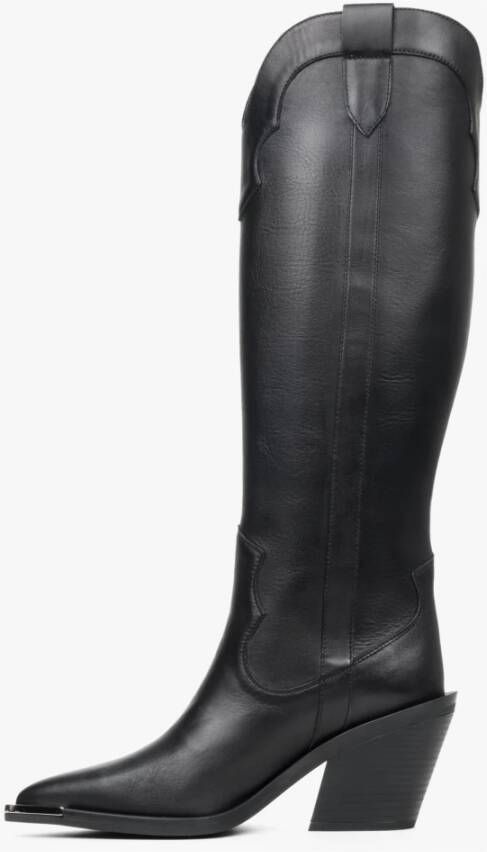 Estro Dames Hoge Zwarte Cowboy Laarzen gemaakt van Italiaans Echt Leer Er00112046 Black Dames
