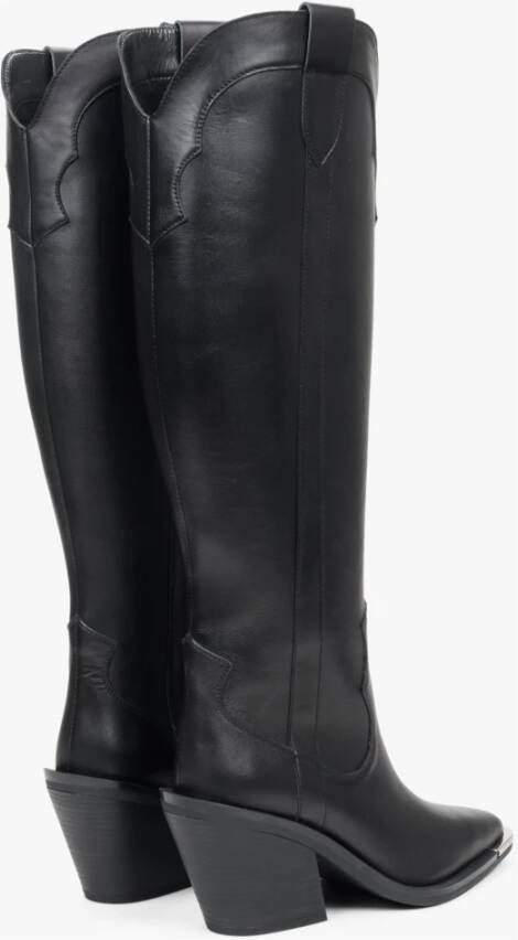 Estro Dames Hoge Zwarte Cowboy Laarzen gemaakt van Italiaans Echt Leer Er00112046 Black Dames