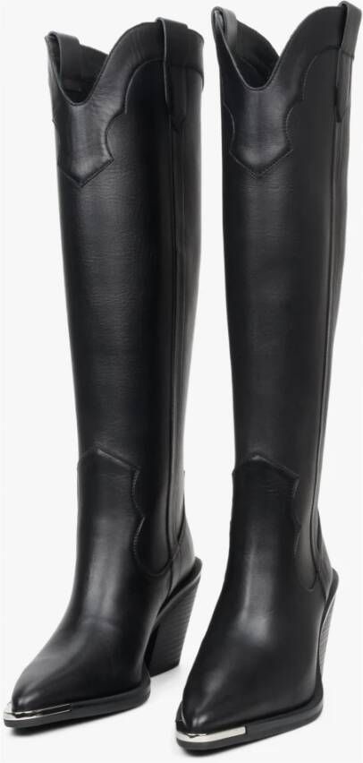 Estro Dames Hoge Zwarte Cowboy Laarzen gemaakt van Italiaans Echt Leer Er00112046 Black Dames