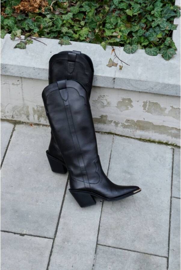 Estro Dames Hoge Zwarte Cowboy Laarzen gemaakt van Italiaans Echt Leer Er00112046 Black Dames